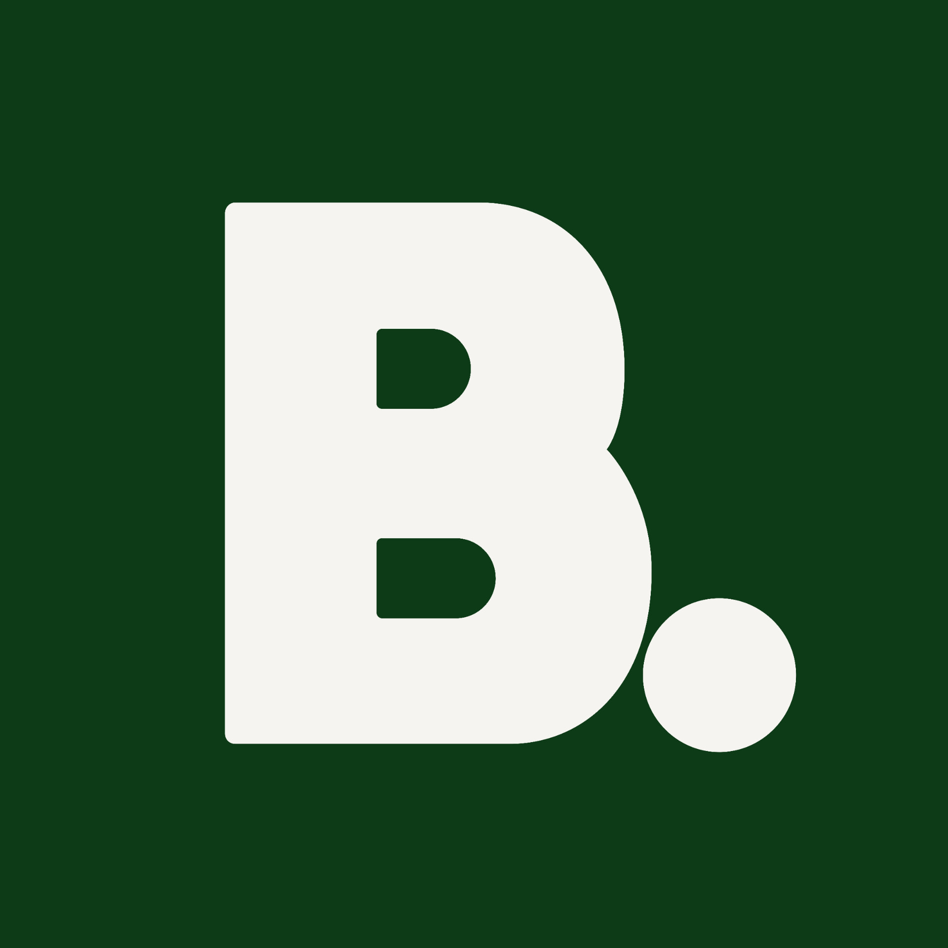Le Buzz logo: a bold cream B followed by a dot on a deep green background
